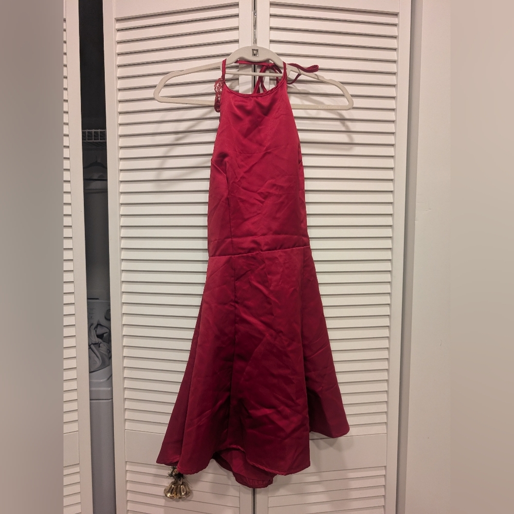 NWT Shein MOD Elegant Red Halter Dress Size Large Satin And Lace